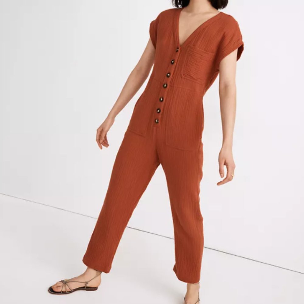 New Lightspun Cap Sleeve Jumpsuit Gauzy Afterglow Red
